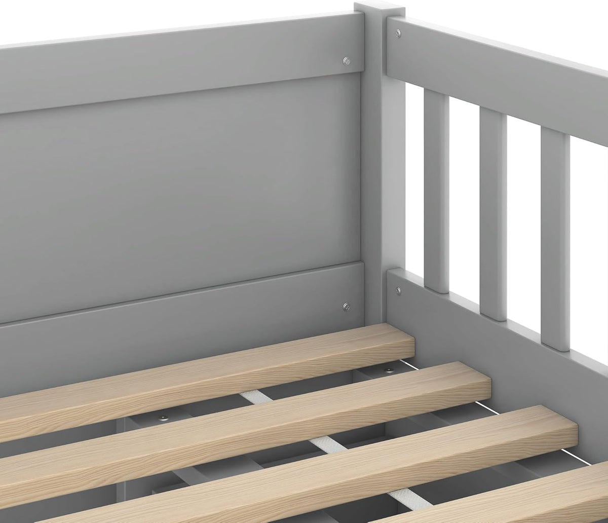 Children's Bed with Drawers, Slatted Frame, Storage and Fall Protection, Teenage Bed, Single Bed, Wooden Pine Bed (Grey, 90 x 200 cm) - QUORE