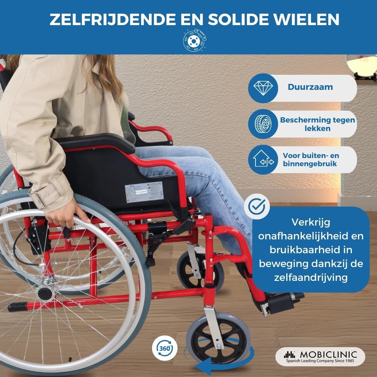 Opvouwbare rolstoel | Remmen op handgrepen en wielen | Ultralicht | Tweedelige rugleuning | Aluminium | Torre | Mobiclinic