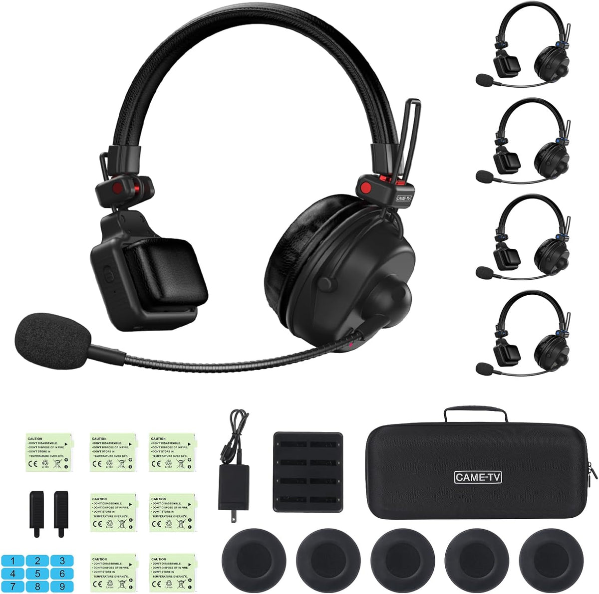 Came-TV Waero-PRO 1,9 GHz Wireless Intercom Headset Systeem Noise Cancellation A/B Group 1700ft (518m) Zero Latency 5 Persoon Team Communication for Film Production TV Church Boating Drone