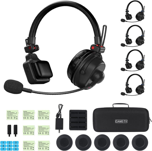 Came-TV Waero-PRO 1,9 GHz Wireless Intercom Headset Systeem Noise Cancellation A/B Group 1700ft (518m) Zero Latency 5 Persoon Team Communication for Film Production TV Church Boating Drone