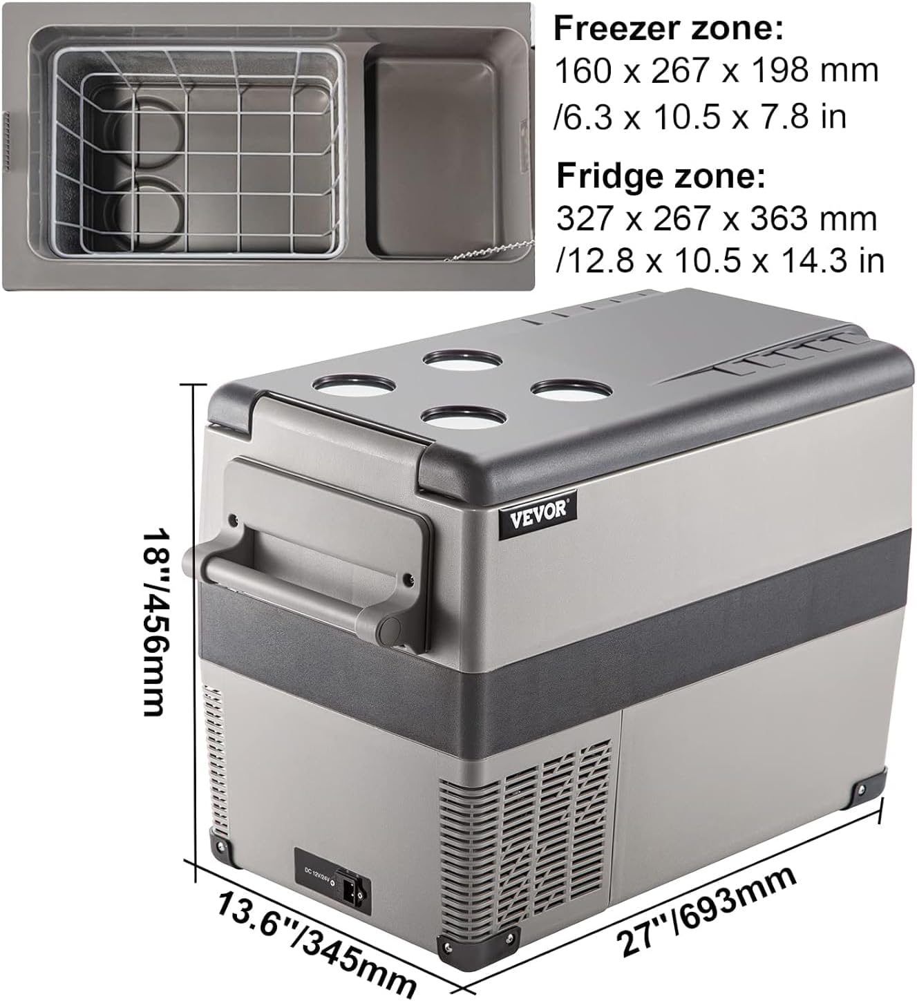 VEVOR Auto Koelkast 45L Compressor Koelbox Draagbare Koelkast Kleine Vriezer voor Boot Truck Auto Camping