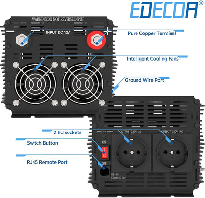 <font dir="auto" style="vertical-align: inherit;"><font dir="auto" style="vertical-align: inherit;">        EDECOA 2500W Inverter 12V to 230V Pure Sine Wave Inverter 12V 230V Voltage Converter with LCD Remote Control and EU Sockets       </font></font>
