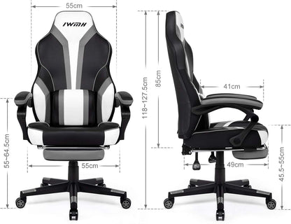 IntimaTe WM Heart Gamingstoel, ergonomische gamingstoel, met hoge rugleuning, bureaustoel met gevoerde zitting, inklapbare voetsteunen, verstelbare armleuningen 49 x 55 x 127(grijs)