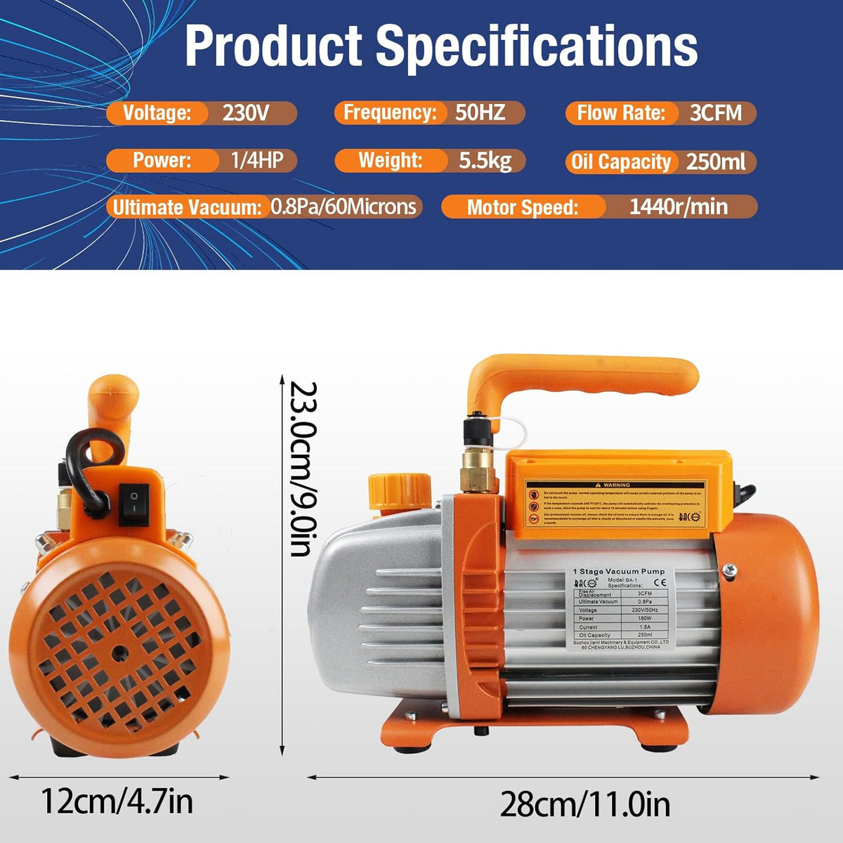 Vacuümpomp – Vacuum Pomp – Vacumeerpomp – Vacuüm Machine – Luchtpomp – 3 CFM 85 L/min – Compact en Stil - QUORE