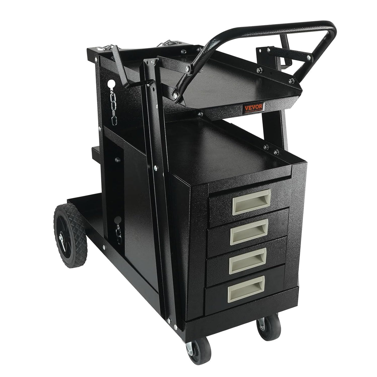 VEVOR lastrolley 2 schappen met 4 laden Lasmobiel Max. 100-120kg Trolley voor lasapparatuur met 2 gasfleshouders Ideaal voor handmatig lassen Gas-afgeschermd booglassen Argonbooglassen
