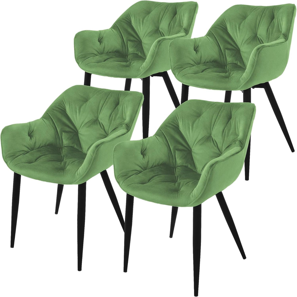 Eetkamerstoelen – Keukenstoelen – Woonkamerstoelen – Gestoffeerde Stoelen – Armstoel – Fluwelen Bekleding – Ergonomisch Design – Zwart Metalen Frame – Saliegroen