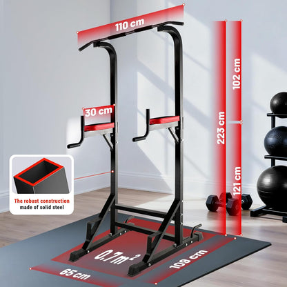 ISE 5in1 Power Tower Workout Dip Station, Multifunctionele Krachtstation voor Dips, Kin omhoog, Ideaal als Kinsteun, Buik-, Rug- en Triceps-trainers, Push-ups, Buikspieren, SY-5607