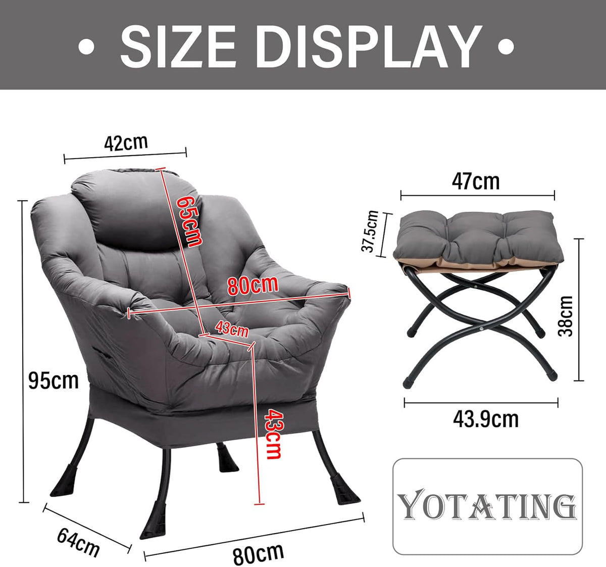 Comfortabele fauteuil met voetenbank, luie stoel met ottoman vrijetijdsaccentstoel, relaxfauteuil met armleuningen en zijvak voor woonkamer, slaapkamer en kleine ruimtes, fauteuil