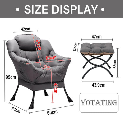 Comfortabele fauteuil met voetenbank, luie stoel met ottoman vrijetijdsaccentstoel, relaxfauteuil met armleuningen en zijvak voor woonkamer, slaapkamer en kleine ruimtes, fauteuil