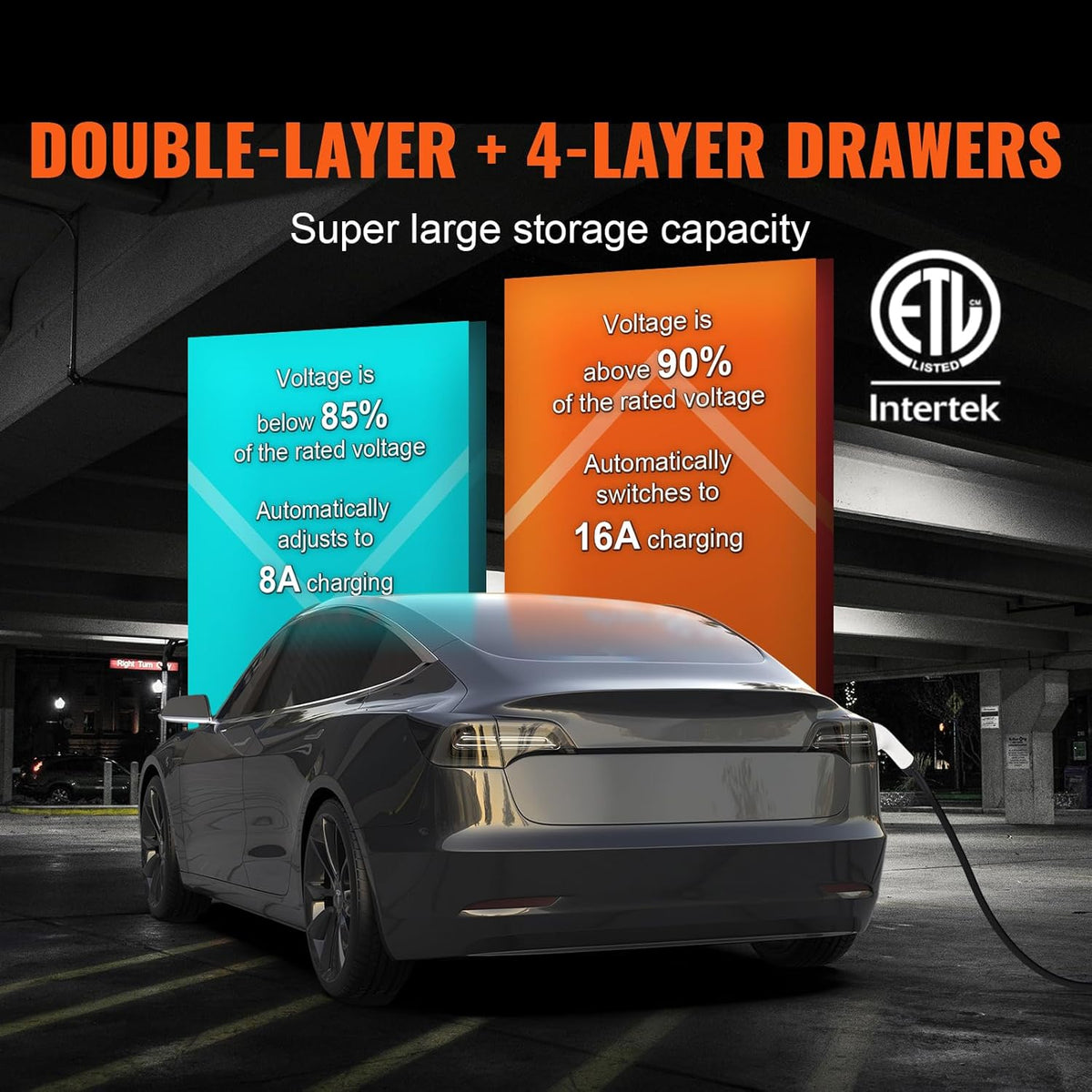 VEVOR Draagbare EV-oplader 3,68 kW oplader voor elektrische voertuigen EV-oplaadkabel type 2(IEC62196) CEE 7/7 stekker 8-16A 1-fase EV-laadstation 8,6 m kabellengte IP66 waterdicht Wallbox