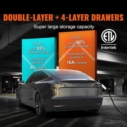VEVOR Draagbare EV-oplader 3,68 kW oplader voor elektrische voertuigen EV-oplaadkabel type 2(IEC62196) CEE 7/7 stekker 8-16A 1-fase EV-laadstation 8,6 m kabellengte IP66 waterdicht Wallbox