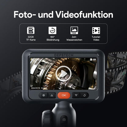 DEPSTECH Endoscoopcamera met licht, 210 graden draaibare inspectiecamera, 1,5 m, waterdichte slangencamera