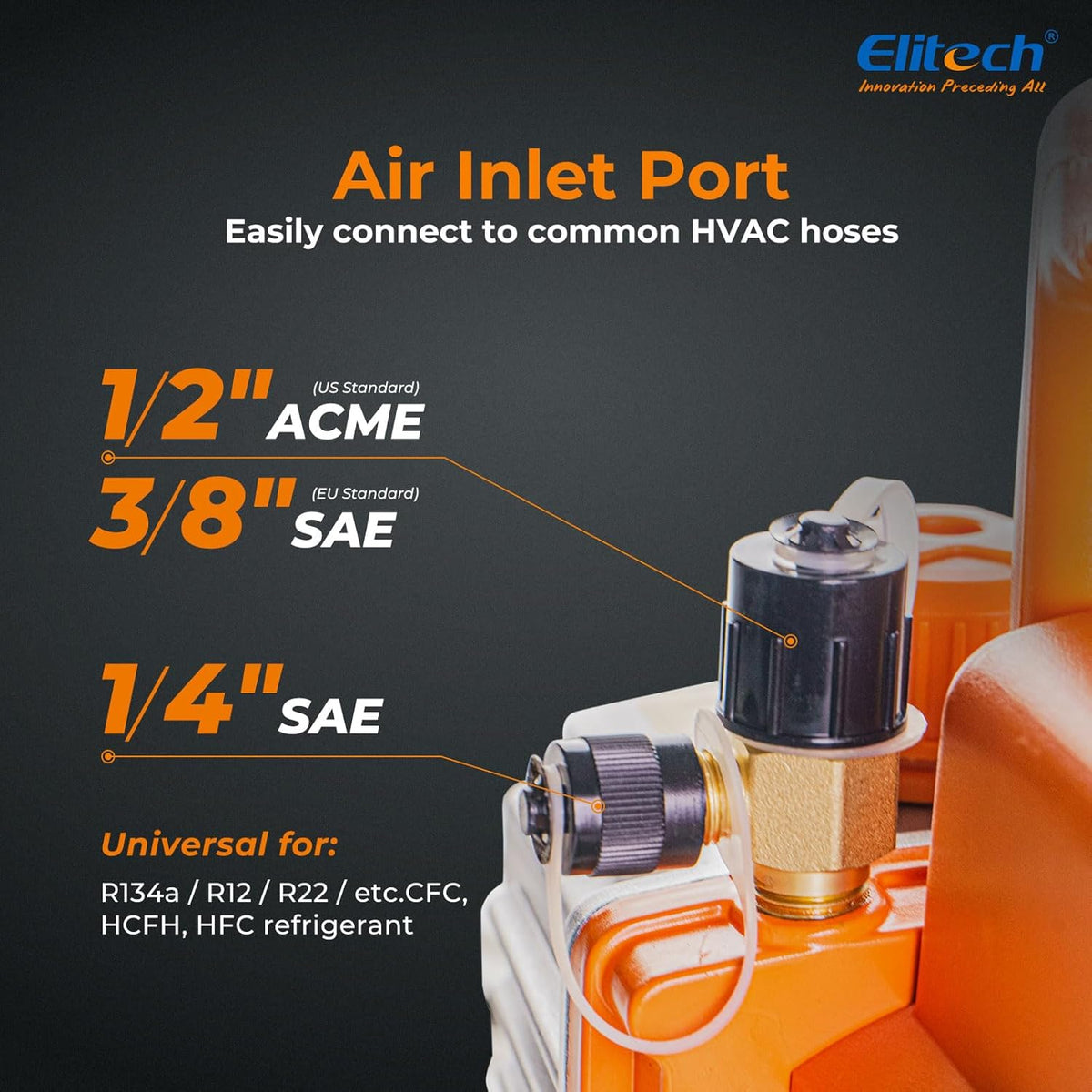 Elitech NVP-5 HLK Vacuum Pump 5CFM (8.5 m³/h), 2 l/S 1/3 HP (0.25 kW), Single Stage Rotary Vacuum Pump for HVAC and Cooling Systems, CE Certified, Industrial Quality, Sustainable and Low Maintenance - QUORE