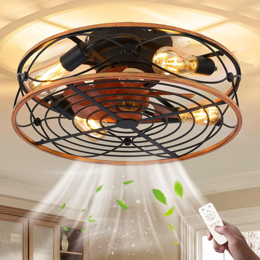 E27 Retro Plafondventilator Met Lamp En Afstandsbediening Stille Ventilator Plafondlamp Industriële Fan Plafondverlichting Vintage Kooi Hanglamp Slaapkamer Woonkamer Keuken Ventilator Licht