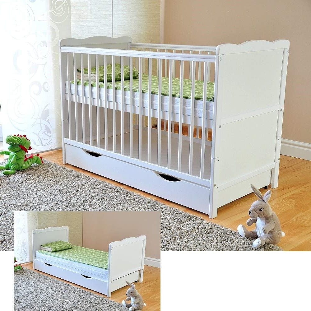 Babybedje – Wieg – Ledikant – Kinderbed – Juniorbed – Verstelbaar Met 3 Hoogtes – Met Opberglade En Aloe Vera Matras