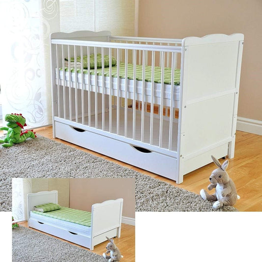 Babybedje – Wieg – Ledikant – Kinderbed – Juniorbed – Verstelbaar Met 3 Hoogtes – Met Opberglade En Aloe Vera Matras