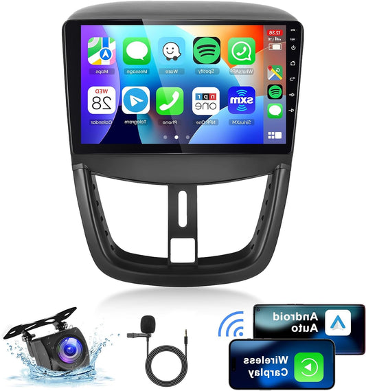 8 CORE 4G+64G Car Radio Android 13 for Peugeot 207 2006-2015, 9 Inch HD IPS Touch Screen Car Radio with DSP Wireless Carplay Android Car GPS Wi-Fi Bluetooth 5.0 FM RDS Radio Rear View Camera - QUORE