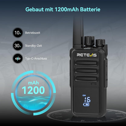 Retevis RT668H Walkie Talkie Active View-display, met 10-Weg Oplader, Oplaadbare Walkie-Talkie VOX, USB-C, PMR446 Professionele Tweewegradio met Oortelefoon voor Hotel, Beveiliging (Zwart, 10 Stuks)