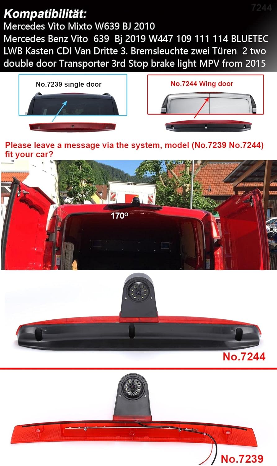 Auto dak remlicht camera parkeercamera achteruitrijcamera, voor Mercedes Vito Mixto W639 BJ 2010/Vito 639 Bj 2019 W447 109 111 114(met 4,3 inch scherm)
