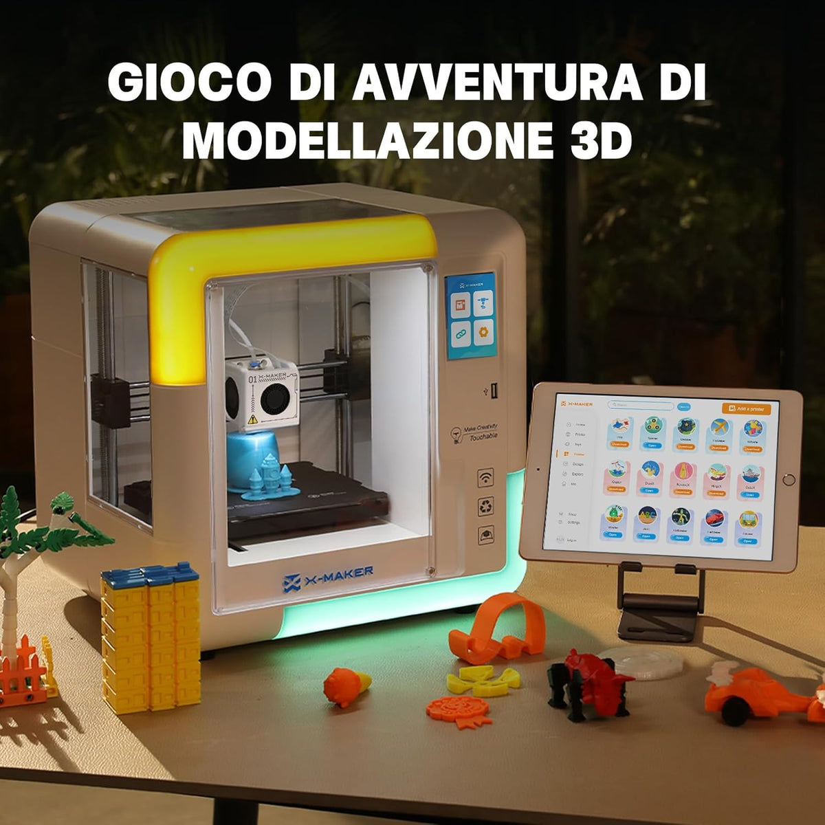 X‑Maker 3D-Printer met Ontwerpsoftware, AI-Ontwerpsoftware, Uitgebreide Printbibliotheek, Zelfontwikkelde App en 15 Ontwerpmodules,Snel 3D-Printen