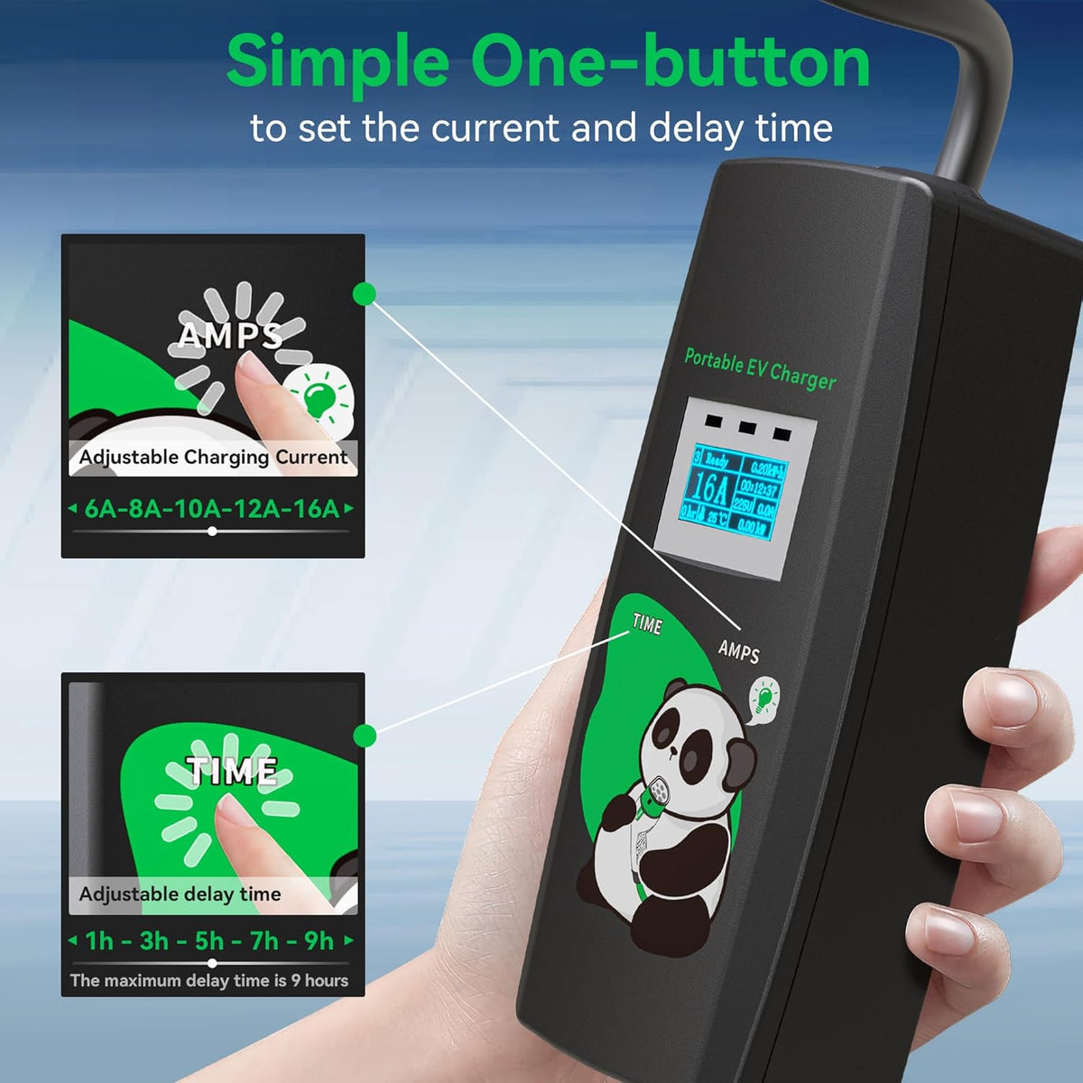 Mobile Wallbox 11KW met plug & play, 5 m, 16 A, 3-fase, instelbare stroom & timer, type 2 oplaadkabel met CEE-stekker, draagbare e-auto-oplader voor IEC 62196-2