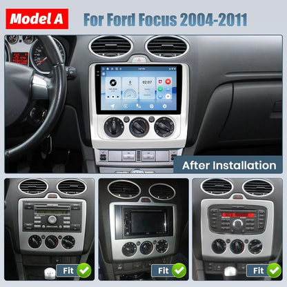 Hikity 2G 32G Android13 Car Stereo voor Ford Focus Exi MT 2 3 Mk2 Mk3 2004-2011 met draadloze Carplay Android Auto,9'' Radio met GPS Bluetooth FM RDS WiFi Mirror Link EQ Achteruitkijkcamera (Zilver)