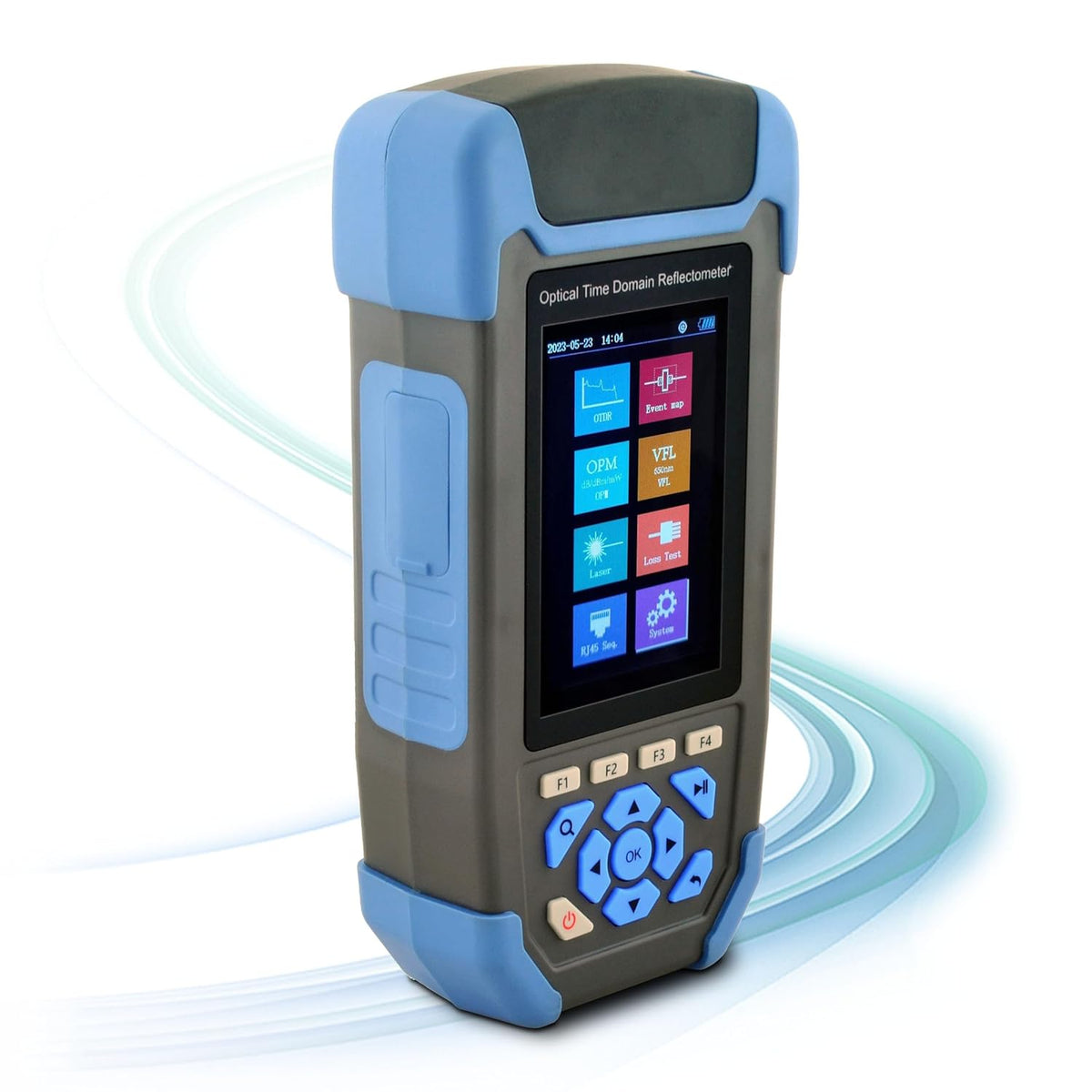 1310/1550nm 24/22dB draagbaar 4-in-1 OTDR +VFL+OPM+OLS 3,5 inch scherm, 60 km LWL-tester / optische tijdbereik-reflectometer/glasvezeltester met SC/UPC+FC/UPC+LC/UPC&APC adapter (OTDR42F-T1)