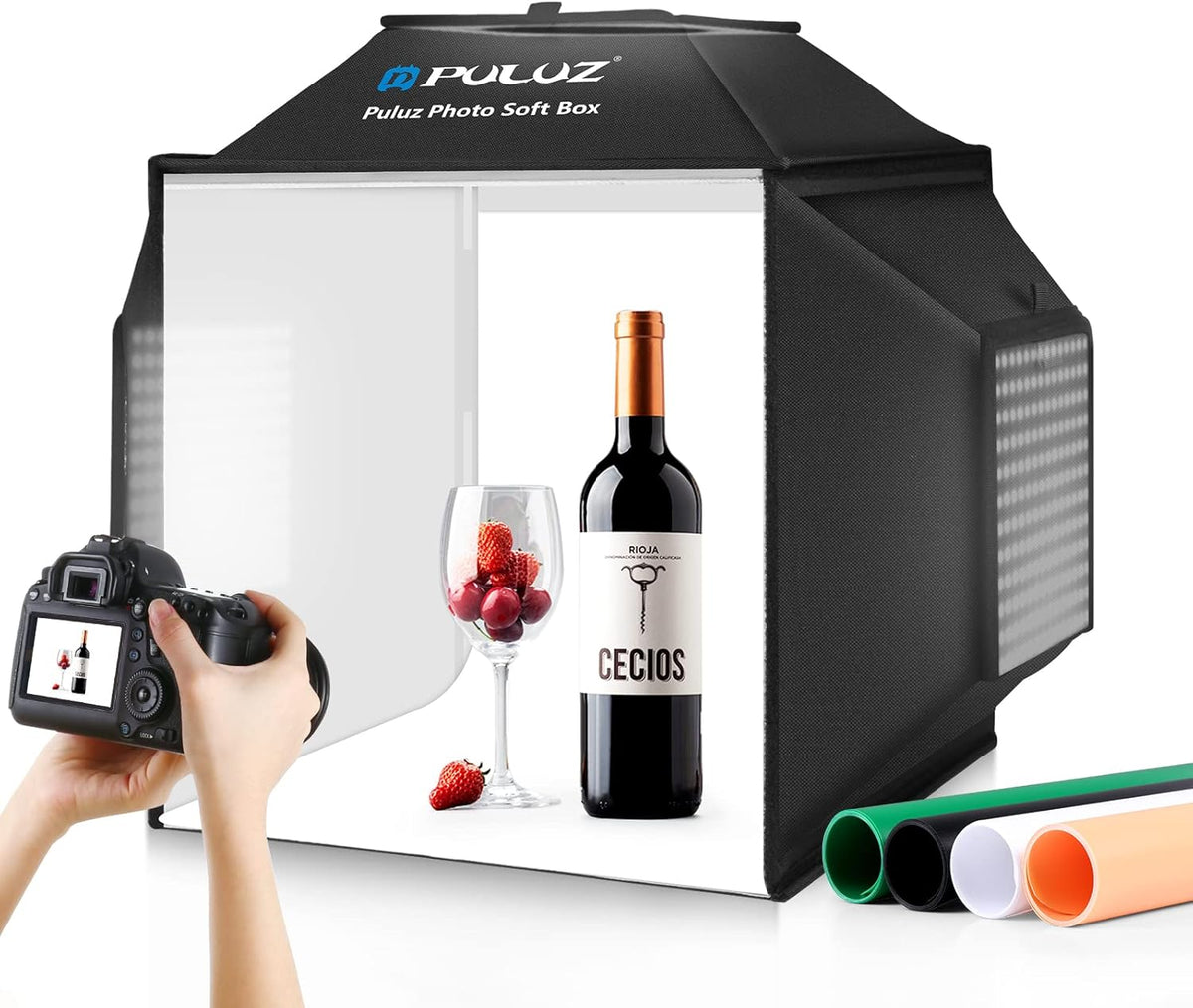 Fotobox Met Verlichting – Fototent – Lichttent – Lichtbak – Productfototent – 40,6 X 40,6 Cm – 480 Ledlampen – 5500 K CRI 95+