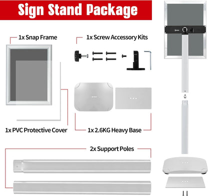 Schildstandaard Display – Posterstandaard – Infostandaard – Menustandaard – Bordstandaard – Zilver, Set van 3 – DIN A4 – 360° Draaibaar en 180° Kantelbaar – Zware Metalen Voet van 2,6 kg