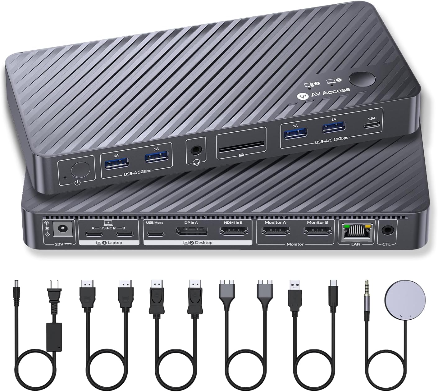 AV Access KVM Switch Docking Station for MacBook, USB-C KVM Switch 2 Monitors 2 Computers, 4K Dual HDMI Displays, 1 Laptop&1 Desktop Switching,Plug&Play, Ethernet, 100W Power Delivery, EDID Emulation
