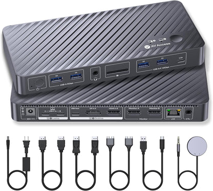 AV Access KVM Switch Docking Station for MacBook, USB-C KVM Switch 2 Monitors 2 Computers, 4K Dual HDMI Displays, 1 Laptop&1 Desktop Switching,Plug&Play, Ethernet, 100W Power Delivery, EDID Emulation