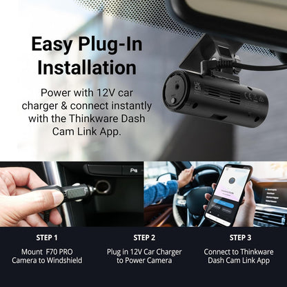 THINKWARE F70 PRO Dashcam 1080p front, 140° groothoek-dashboardcamerarecorder met G-sensor, gebufferde parkeermodus, nachtzicht, 32 GB wifi autocamera