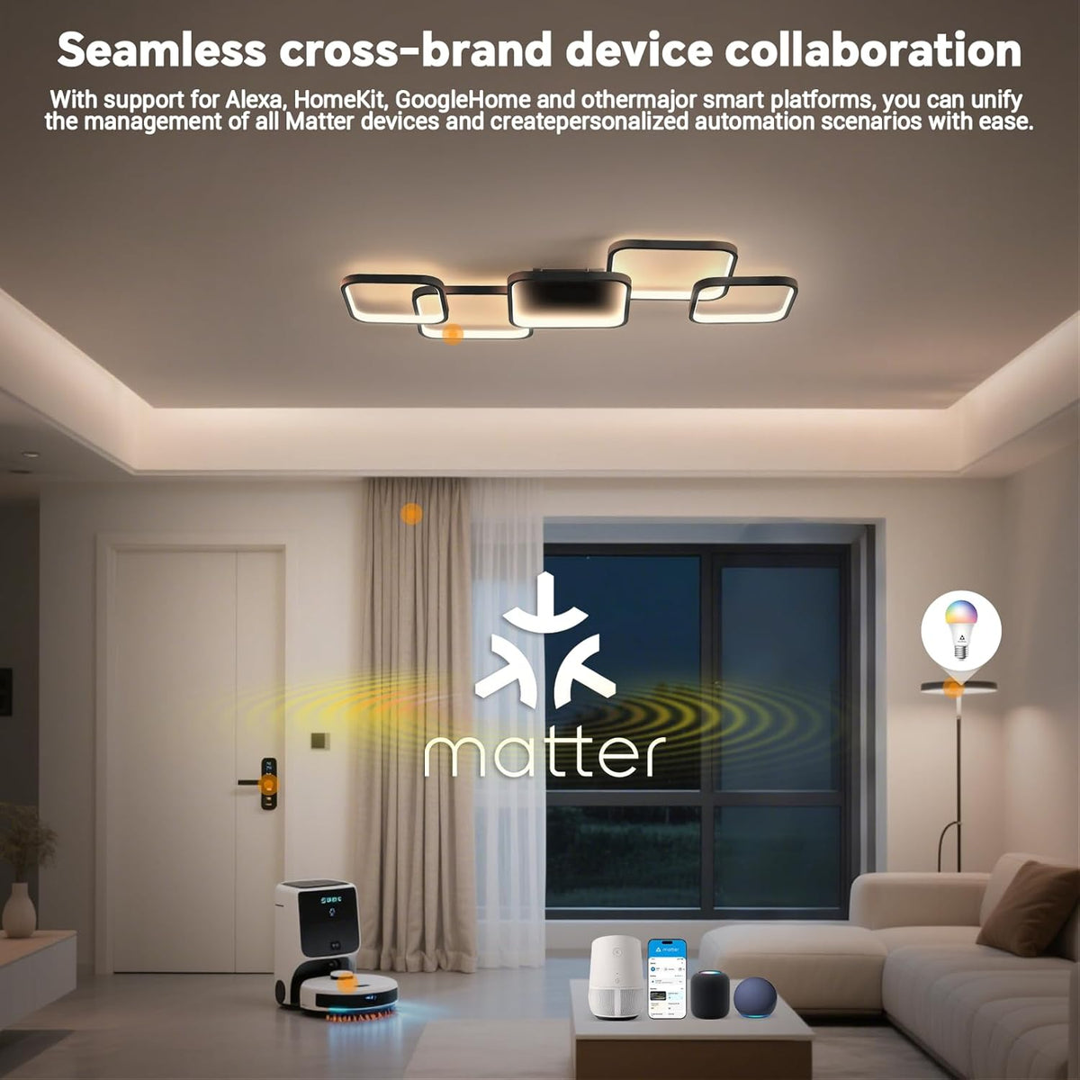 Led-plafondlamp, woonkamerlamp met mat, 56 W, 5600 lm, 3000-6500 K, compatibel met HomeKit, Alexa, Google en IFTTT, dimbare plafondlamp voor slaapkamer en woonkamer, zwart