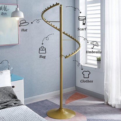 Spiraal roterend kledingrek, 38 ballen heavy duty kledingrek, staande metalen stevige vrijstaande hanger voor boetiek slaapkamer ruimtebesparend (kleur: goud, maat: 180 cm)