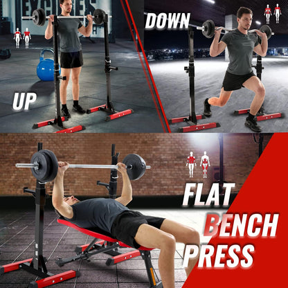 ISE Squat Rack Dumbbell Stand for Home, 6 Height Adjustable Dumbbell Holder, Bench Press Barbell Shelf, Powder Coated Steel Stand, Max. 200 kg Load Capacity, SY-RK1001 - QUORE