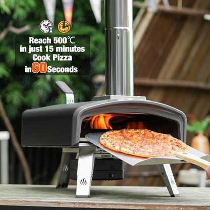 Mimiuo Pizzaoven met Roterende Functie en 33cm Rond Pizzasteen, Pizza-Houtkachel voor Houtskool en Brandhout, Outdoor Pizzaoven Voor Tuin, Camping, Draagbare Houtoven