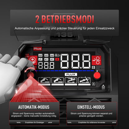 MIG ANDELI 135 A lasapparaat, spanning 220 V, draagbaar zonder gas, multiproces MIG/TIG lift/MMA-stroom, met digitaal led-display, IGBT-invertertechnologie.