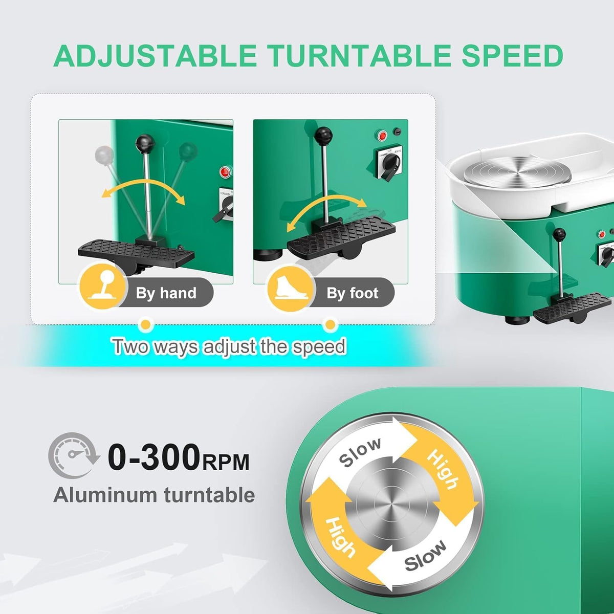 Pottenbakkerstoren, 25 cm, elektrische pedaaltoren, met afneembare ABS-bak en 350 W, draaiplateau voor aardewerk, draaibank, kleigereedschap voor keramiek, doe-het-zelf, knutselen