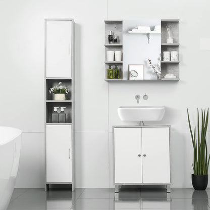 kleankin Bathroom Cabinet High Cabinet Bathroom Cabinet Multifunctional Cabinet with 6 Compartments 2 Doors Chipboard White 30 x 30 x 180 cm - QUORE