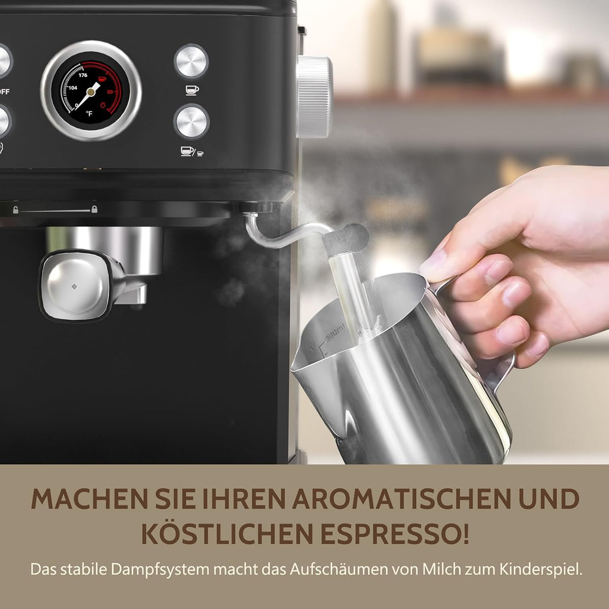 Empstorm Espressomachine, 20 bar, zeefvoermachine met melkstoomstaaf, 2-in-1 functie voor koffiecapsules en gemalen koffie, latte en cappuccinomachine, perfect voor thuis