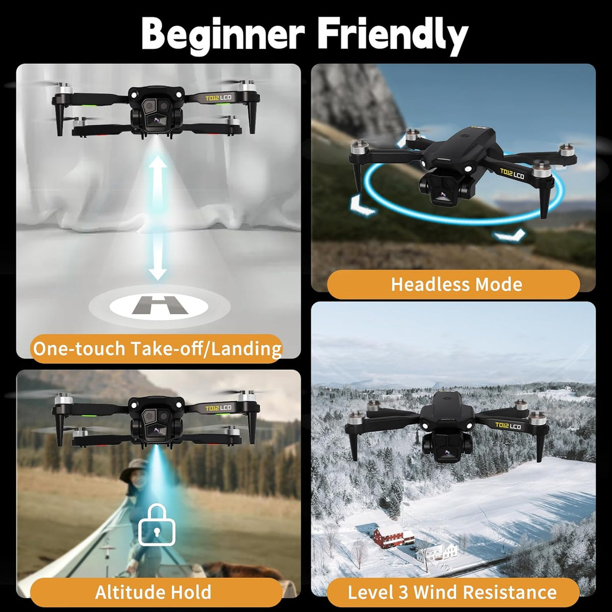 Opvouwbare Drone met Camera, Drones met LCD-schermtransmissie, Headless-modus, 90° Elektrische Aanpassing, RC Quadcopter voor Volwassenen, TD12LCD Drone voor Beginners