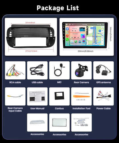 【2G+64G】 9''Autoradio Bluetooth Voor FIAT 500 2007-2015 Carplay Android Auto Draadloos,8-Core,Podofo Android Radio 2 din met scherm 1280 * 720 GPS Navi HiFi/RDS/FM DSP AHD Achteruitrijcamera