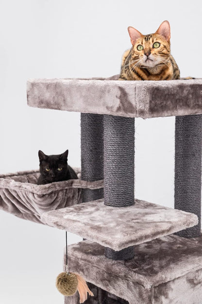 Krabpaal – Krabboom – Kattenboom – Kattenmeubel – Klimpaal – Luxe Cappuccino Design – Extra Dikke Sisalstammen Ø9 cm – Ruime Lange Loungemand