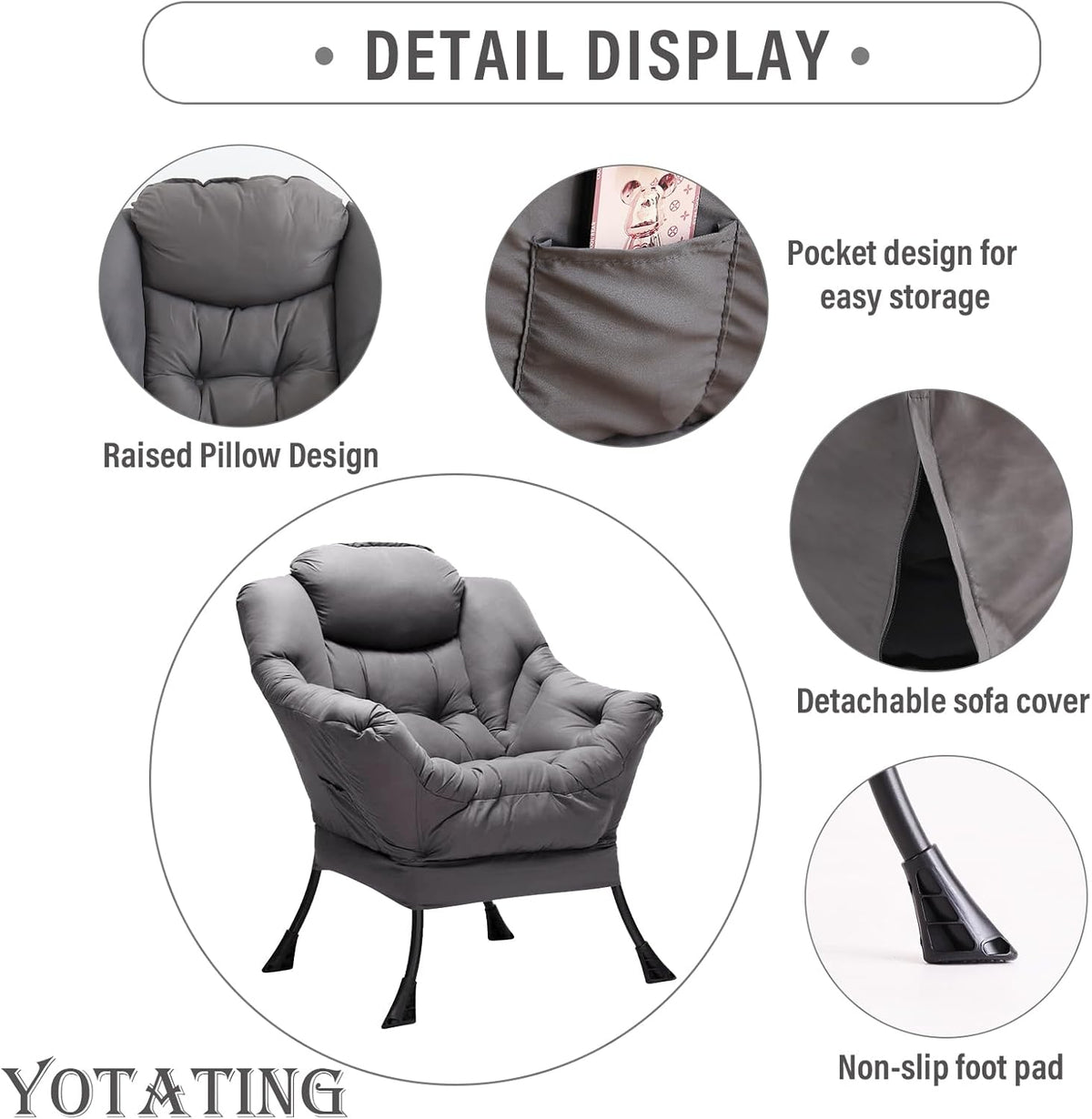Comfortabele fauteuil met voetenbank, luie stoel met ottoman vrijetijdsaccentstoel, relaxfauteuil met armleuningen en zijvak voor woonkamer, slaapkamer en kleine ruimtes, fauteuil