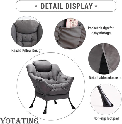 Comfortabele fauteuil met voetenbank, luie stoel met ottoman vrijetijdsaccentstoel, relaxfauteuil met armleuningen en zijvak voor woonkamer, slaapkamer en kleine ruimtes, fauteuil