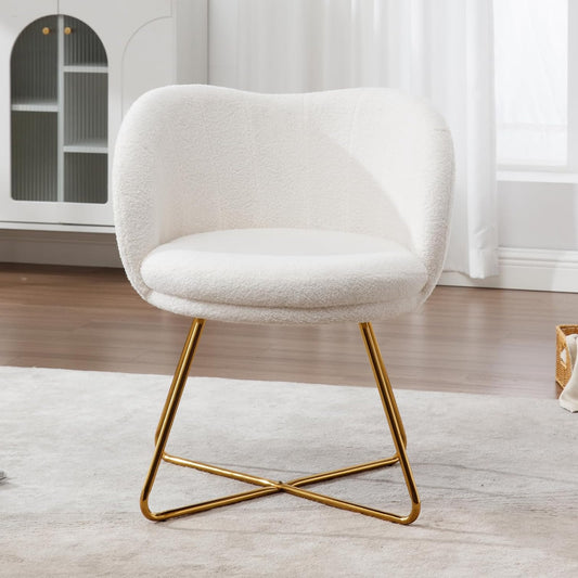 chairus Faux Fur Armchair Upholstered Occasion Accent Chair with Gold Metal Legs Cocktail Chair for Living Room Balcony/Dressing Table, White - QUORE