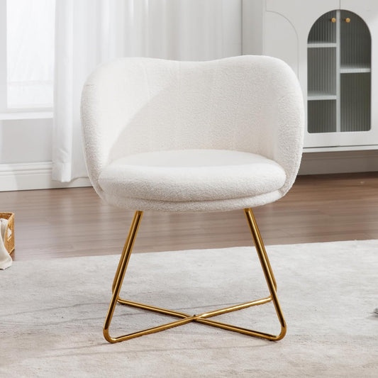chairus Imitatiebont Fauteuil Gestoffeerde Gelegenheids Accent Stoel met Goudkleurige Metalen Poten Cocktailstoel voor Woonkamer Balkon/Kaptafel, Wit