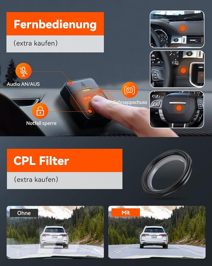VANTRUE N5 4-kanaals dashcam auto 1944P+3×1080P/30FPS, STARVIS 2, 360° voor achter 5GHz wifi, spraakgestuurde dashcam met GPS, dubbele HDR+ WDR, 24 uur. Bufferparkeermodus, dubbel IR, max. 512G