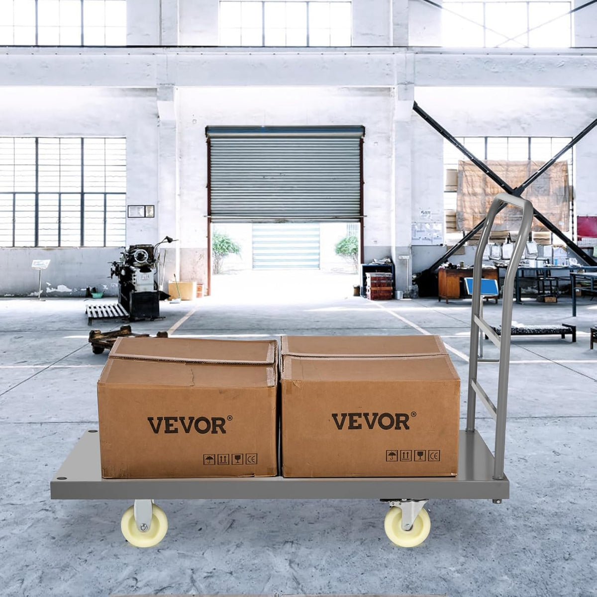 VEVOR Plateau Truck, 905kg Load Hand Truck, Transport Trolley with 125mm Castors, Load Surface 120x6cm Platform Cart, Foldable Industrial Trolley, Non-slip Coating Storage Trolley for Luggage Moving