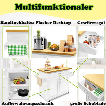 Keukentrolley – Mobiele Keukenwagen – Keukenkast – Serveerwagen – Keukenkar – Extra Opbergruimte – Duurzaam MDF – 115x36x90 cm